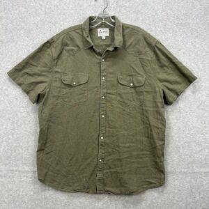 Lucky Brand Shirt Mens XL Green Western Pearl Snap Linen Blend Short Sleeve